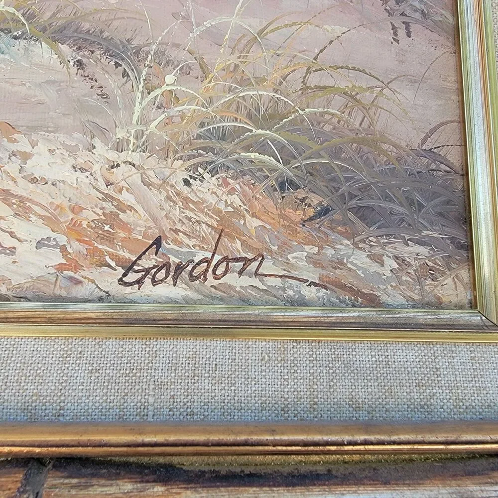 Gordon oil on canvas palm tree beach scene painting framed 16x12 seascape...